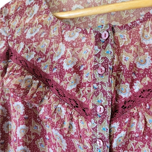 NWOT American Eagle Outfitters Red Floral Boho Peasant Top Size Medium - Picture 3 of 9